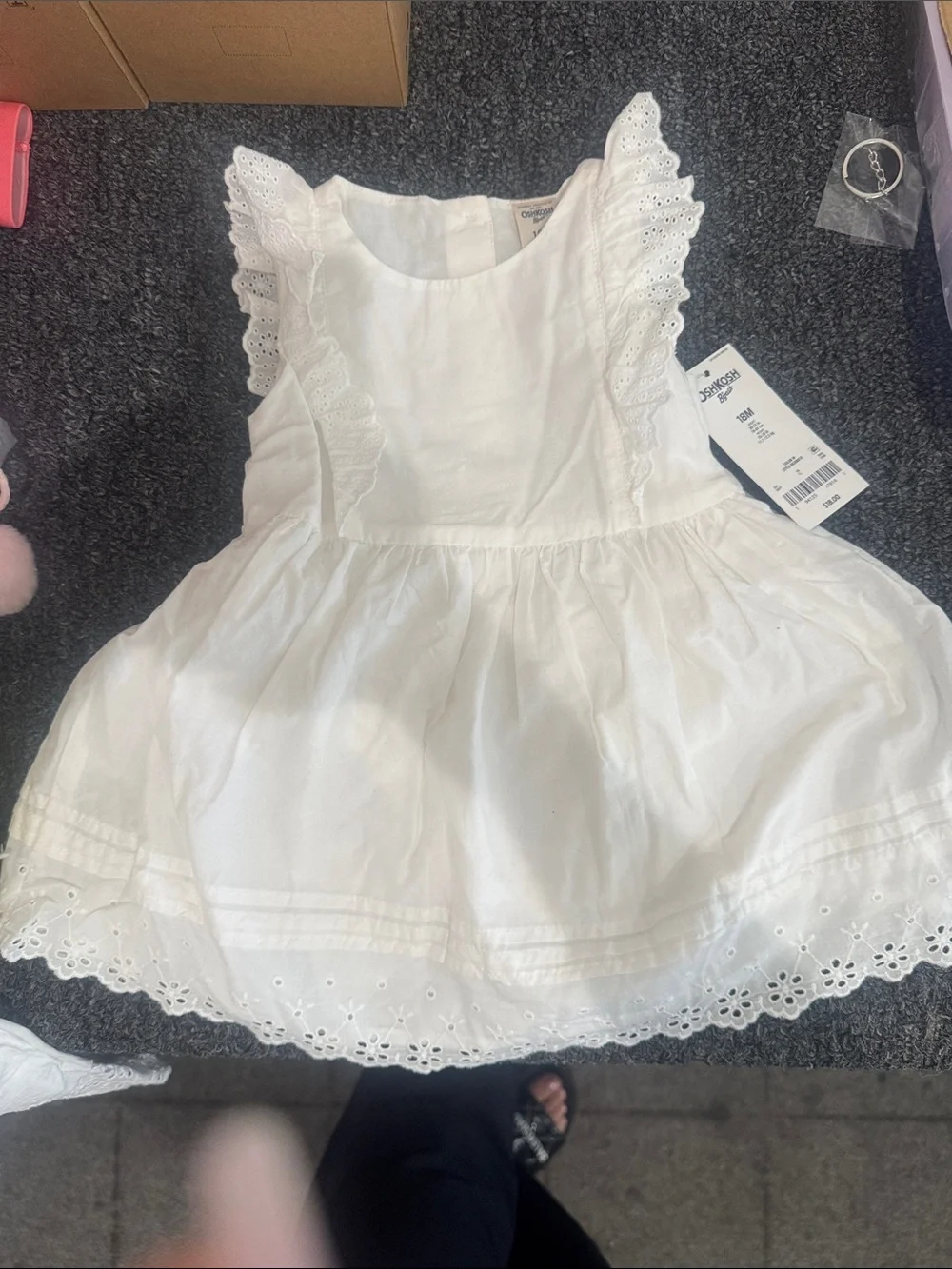 White Eyelet Baby Dress with Ruffle Shoulders - Picture 1 of 1